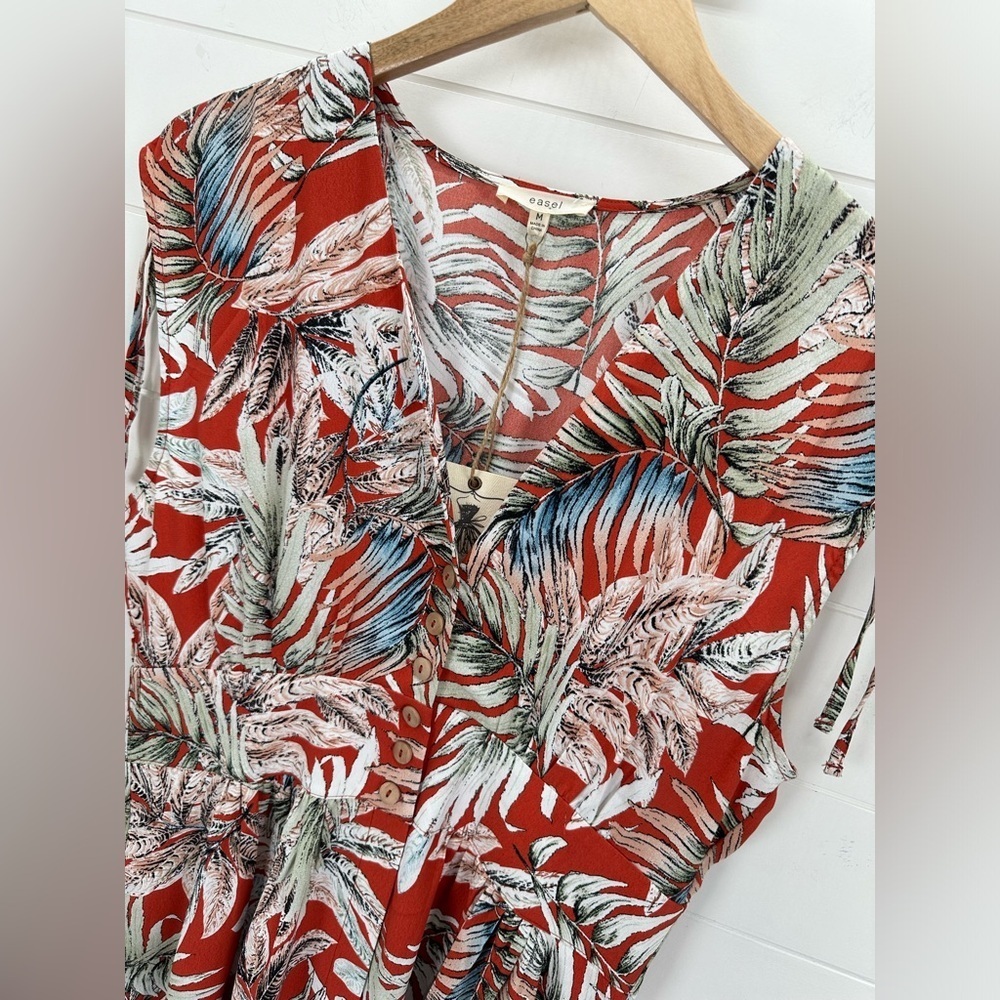 NWT Easel Palm Leaf Printed Button Front Duster E… - image 8